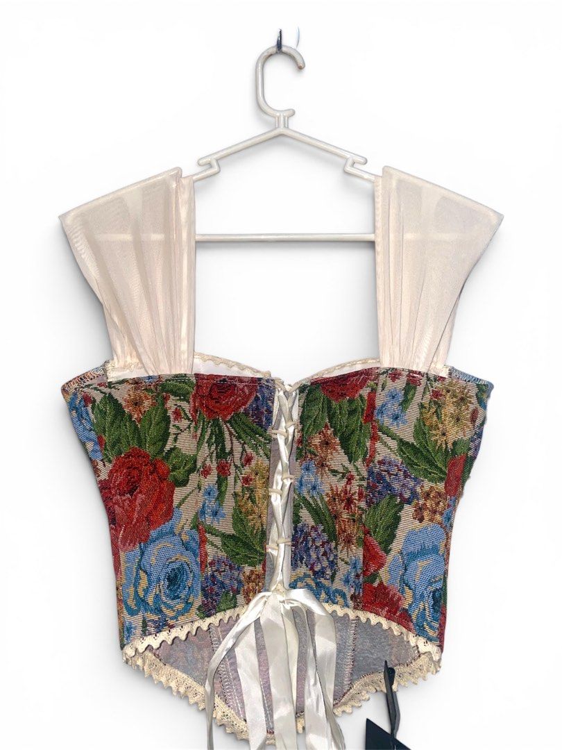 Floral Lace Up Corset Top (Category: Sleeveless) located in Manila. Submitted by crescentmayari (Listing ID 1448283708, Image 2). Description: NEGOTIABLE‼️.