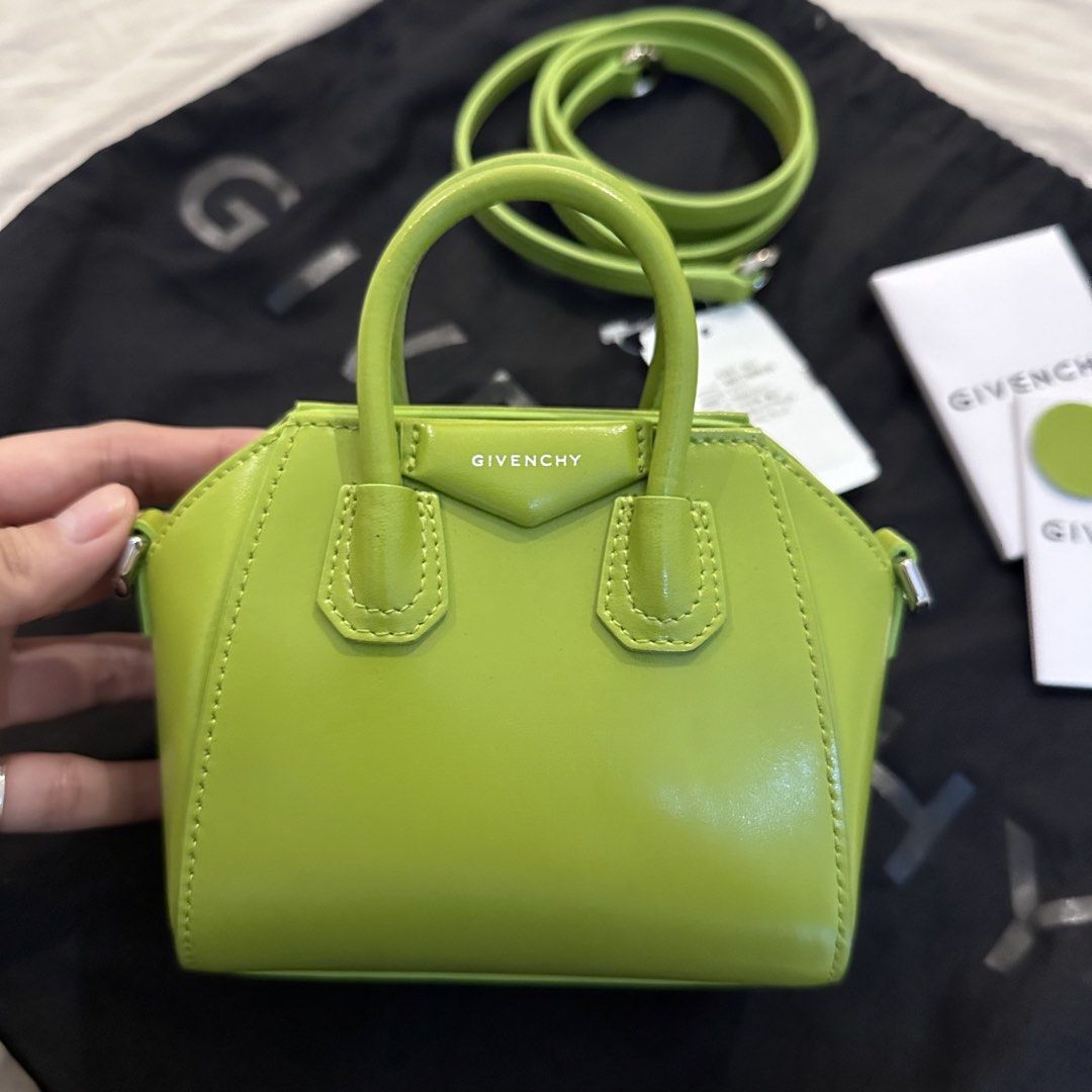 Givenchy Micro Antigona in Citrus (Category: Luxury Bags & Wallets) located in Manila. Submitted by closet.detash (Listing ID 1448425693, Image 2). Description: - Unused Authentic Lime Green Givenchy Micro Antigona - Purchased from Saks Fifth Avenue - Comes with original dust bag, strap, and authenticity cards - Please see photos for flaws. Otherwise in excellentcondition Micro size, can’t fit any phone..