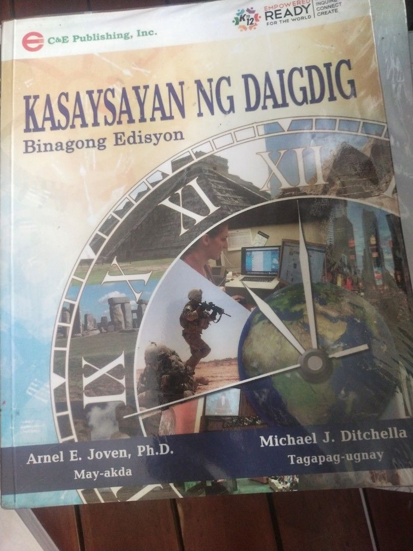 Grade 8 Kasaysayan Ng Daigdig Binagong Edisyon by C&E Publishing (Category: Textbooks) located in Quezon City. Submitted by bamberry (Listing ID 1448297552, Image 1). Description: - Kasaysayan Ng Daigdig Binagong Edisyon Textbook - Published by C&E Publishing, Inc. - Authors: Arnel E. Joven, Ph.D. and Michael J. Ditchella - Revised Edition - Covers World History - Ideal for students studying history.