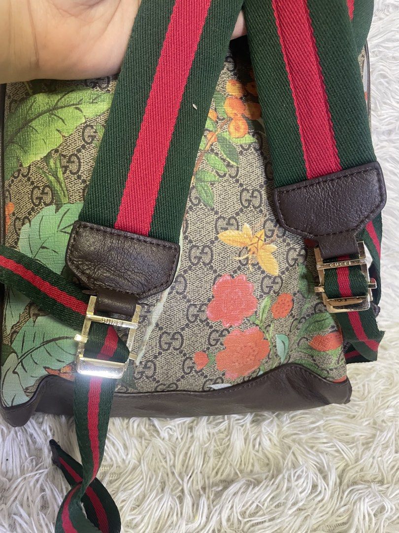 Gucci GG Supreme Blooms Backpack (Category: Luxury Bags & Wallets) located in Quezon City. Submitted by impulse.ph (Listing ID 1448351599, Image 2). Description: - Authentic Gucci GG Supreme backpack - Features a vibrant floral print - Iconic green and red stripe shoulder straps - Genuine leather trim and details - Ideal for everyday use or travel.