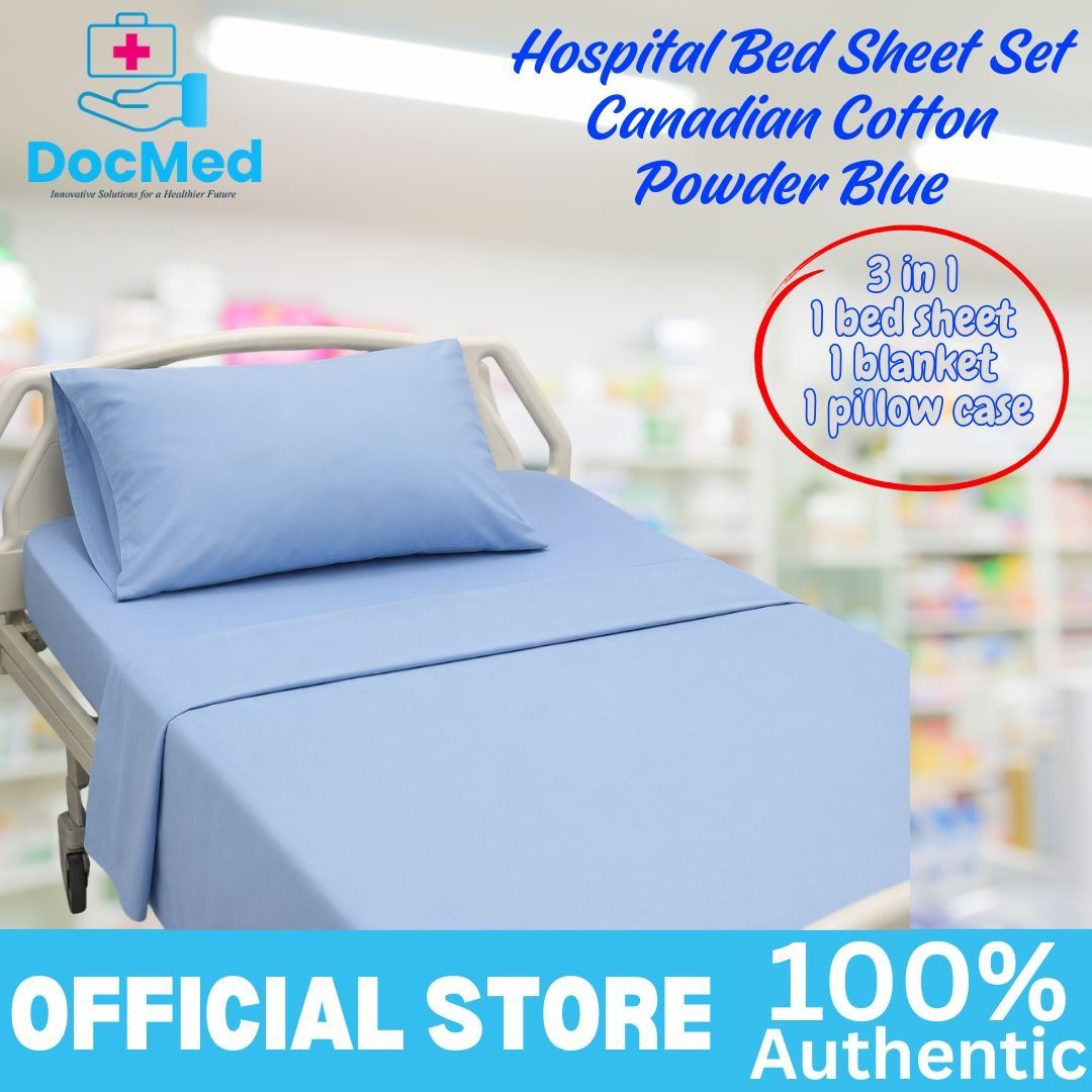 HOSPITAL BED SHEET SET 3 IN 1 SET (Category: Medical Supplies & Tools) located in Quezon City. Submitted by michelleag01080 (Listing ID 1448315401, Image 2). Description: - DocMed Hospital Bed Sheet Set - 3-in-1 Set: Includes 1 bed sheet, 1 blanket, and 1 pillow case - Material: High-quality Canadian Cotton - Color: Powder Blue - Designed for hospital beds - Official Store product - 100% Authentic.