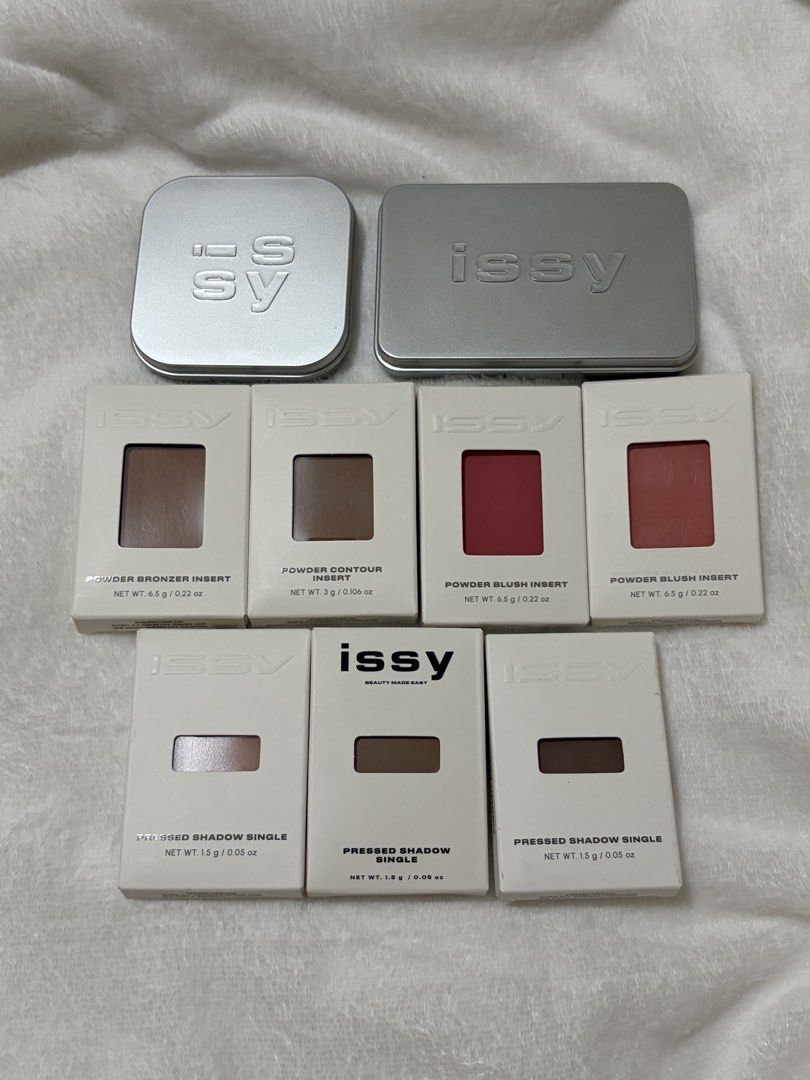 Issy palette inserts (Category: Makeup) located in San Fernando. Submitted by cscg_ (Listing ID 1448343464, Image 1). Description: Issy customizable eye and face REGULAR palette - ₱200 - Palette only. No box, no pin/ejector - Mirror still with protective plastic ❌ Issy customizable eye and face MINI palette - ₱150 ❌ SOLD - Palette only. No box, no pin/ejector - Mirror still with protective plastic Inserts - ₱120 each (all are swatched once only) 