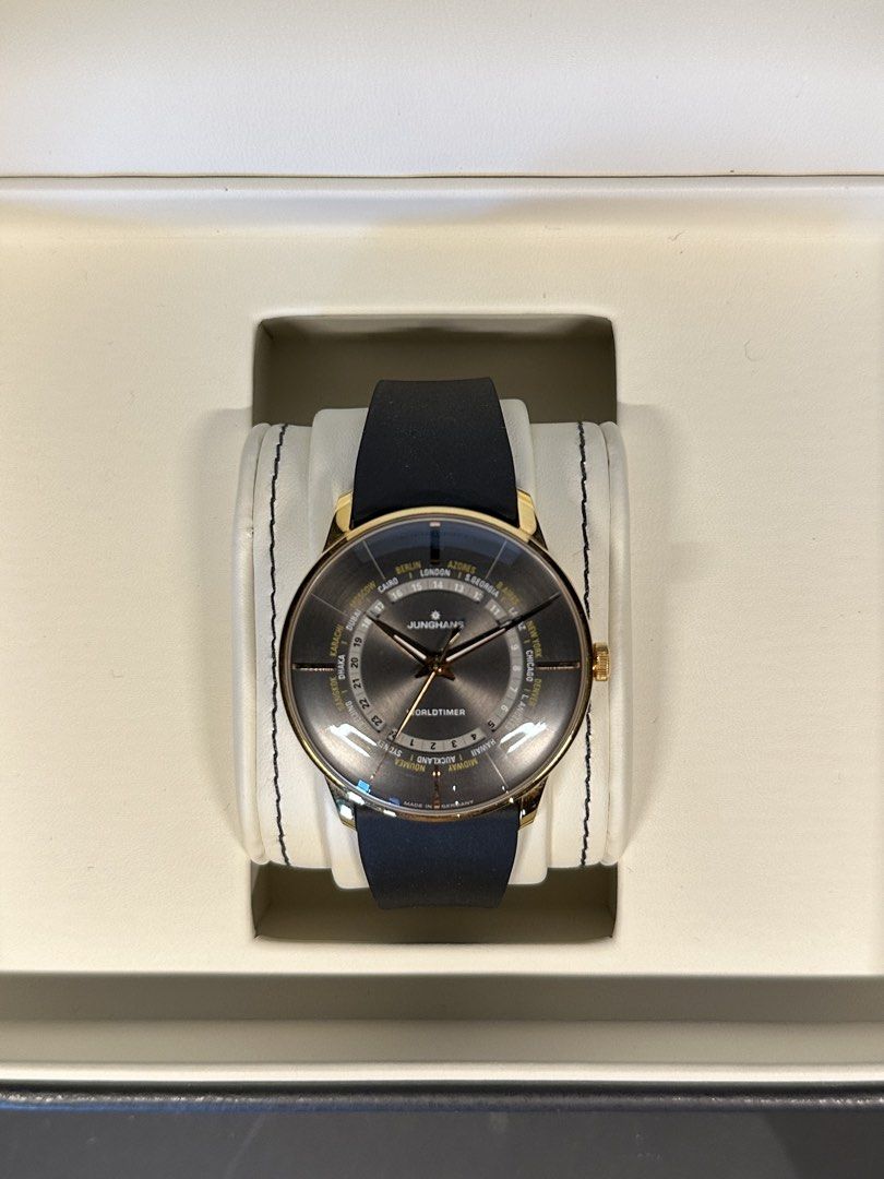 Junghans Worldtimer (Category: Watches) located in Singapore. Submitted by skwats (Listing ID 1448402634, Image 2). Description: Reference 27/5013.01 Seldom worn Junghans Worldtimer Watch for sale Bought from Watches of Switzerland in May ‘25 for $2790 Full set - original box and papers included https://junghans.de/en/shop/watches-en/meister-en/meister-worldtimer-en/meister-worldtimer-13/.