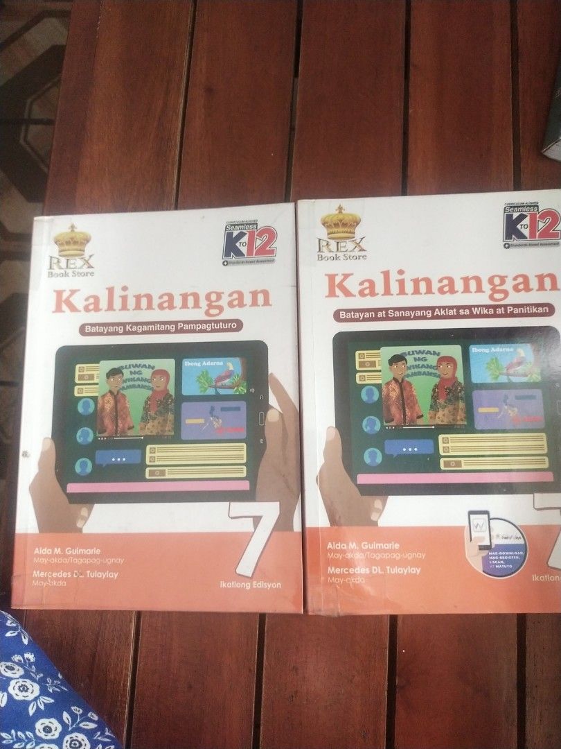 Kalinangan K-12 Textbook Grade 7 (Category: Textbooks) located in Quezon City. Submitted by bamberry (Listing ID 1448293276, Image 1). Description: - Two (2) copies of Kalinangan K-12 textbook - For Grade 7 Filipino - Published by REX Book Store - Ideal for K-12 curriculum students - Get both for your studies! no marking.