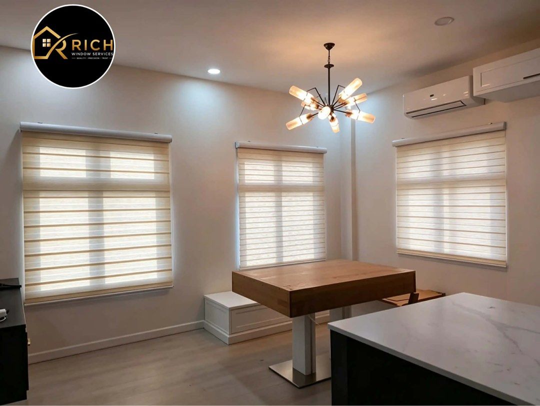 KOREAN WINDOW COMBI BLINDS (Category: Curtains & Blinds) located in San Juan City. Submitted by swiftdeer.6a89d9 (Listing ID 1448383763, Image 3). Description: - Modern zebra roller blinds with alternating sheer and opaque stripes. - Easily control light and privacy levels. - Available in stylish black, white, and neutral beige. - Ideal for living rooms, bedrooms, and offices. - Provides a clean, contemporary finish to your windows..