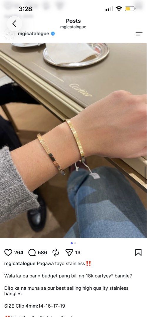 Love Bangle (Category: Jewelry) located in Pasig City. Submitted by evrylabel (Listing ID 1448423508, Image 1). Description: Stainless but looks like 18k gold. Really nice quality! 14-15cm.