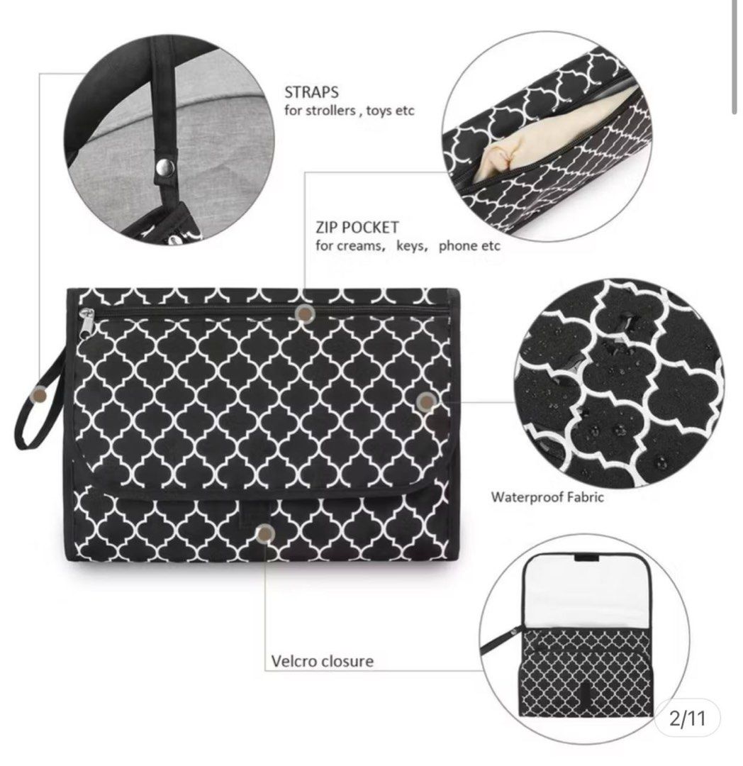 Mambo Diaper Changing Pad with Pockets for Stroller (Category: Changing Mats & Accessories) located in Quezon City. Submitted by mikarchives (Listing ID 1448354778, Image 3). Description: - Diaper changing pad with pockets and hook for stroller and easy carry - Folds compactly and features a convenient wrist strap - Interior includes a padded changing mat - Soft and easy to clean material.