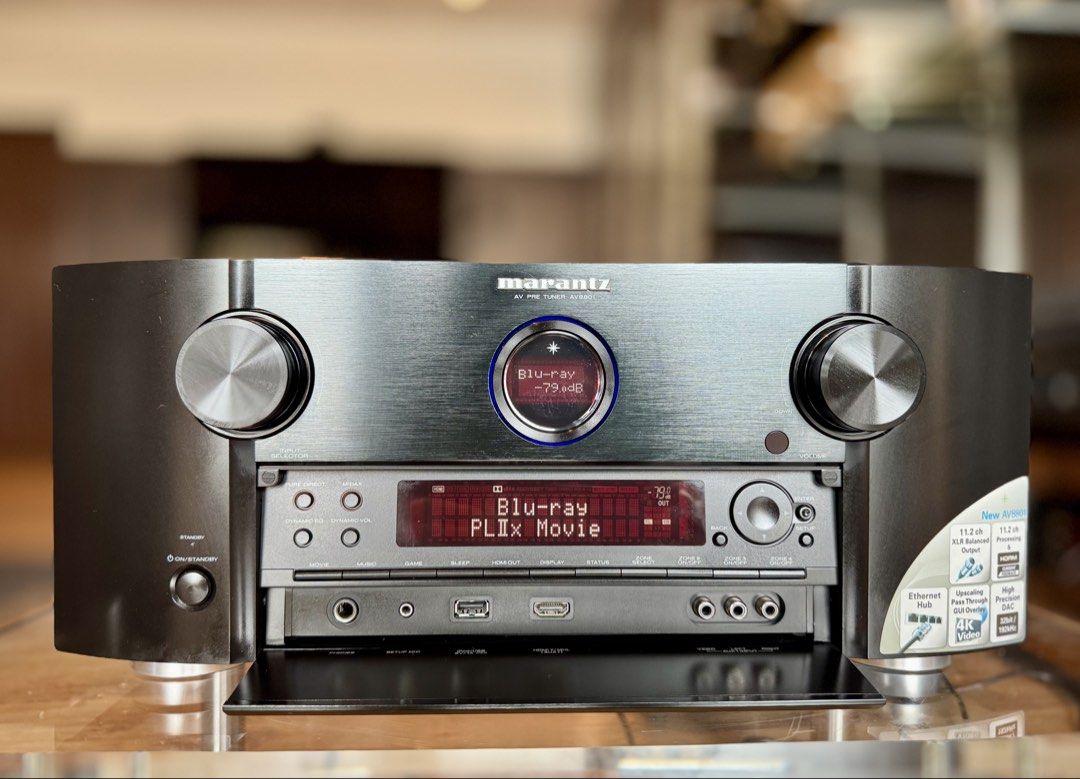 Marantz AV8801 flag ship AV processor (Category: Soundbars, Speakers & Amplifiers) located in Ipoh. Submitted by sinfoniaaudio (Listing ID 1448307932, Image 2). Description: Key Features and SpecificationsChannels: Full 11.2-channel processing for immersive audio setups, utilizing Audyssey DSX and DTS Neo:X for front-height and front-width channel expansion.Audio Calibration: Features Audyssey MultEQ XT32 alongside Sub EQ HT for independent multi
