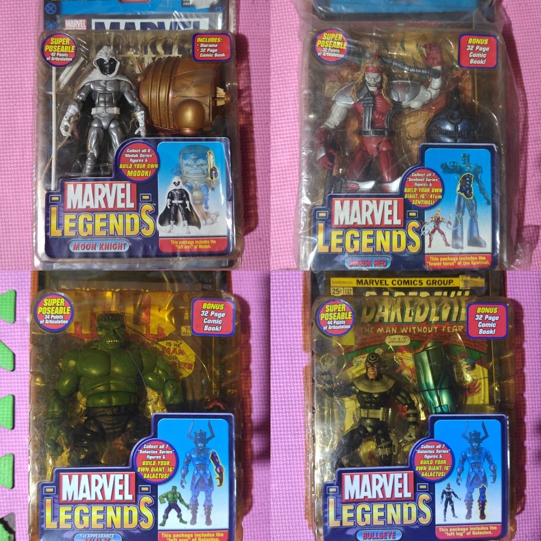 Marvel Legends & Legendary Comic Heroes Action Figures Lot (Category: Figurines & Statues) located in Manila. Submitted by erianbacsa54350 (Listing ID 1448293468, Image 2). Description: For sale Marvel legends with baf Baron zemo -950 Hydra -950 wendigo -2500 Juggernaut -950 Ultimate wolverine -1100 moon knight -1500 ultron -1200 Thor -1300 Hulk variant -1500 Kingpin &Dd -1700 The Darkness 1200 Quick silver -1200 Wasp -1000 Luke cage -1000 Lady d