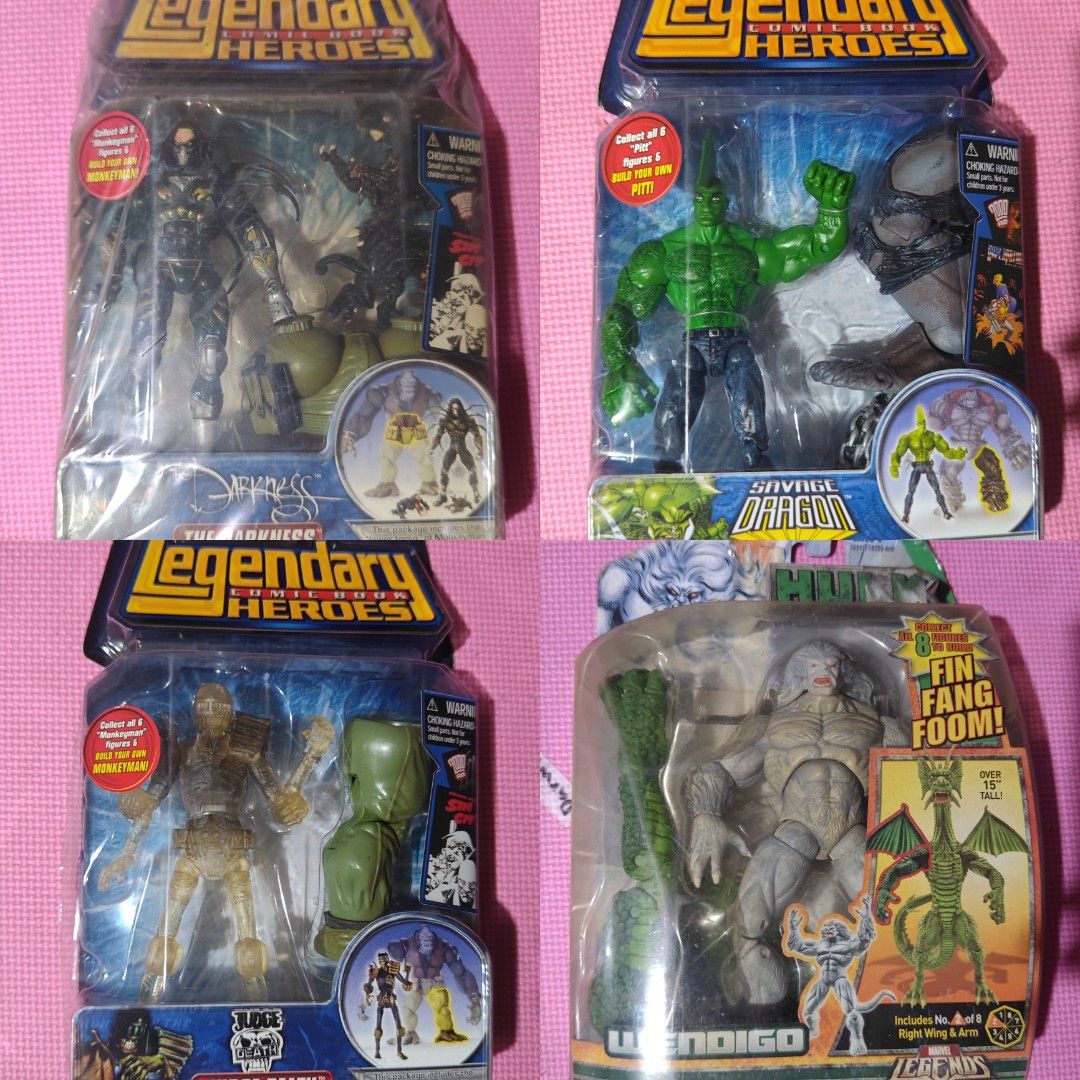 Marvel Legends & Legendary Comic Heroes Action Figures Lot (Category: Figurines & Statues) located in Manila. Submitted by erianbacsa54350 (Listing ID 1448293468, Image 1). Description: For sale Marvel legends with baf Baron zemo -950 Hydra -950 wendigo -2500 Juggernaut -950 Ultimate wolverine -1100 moon knight -1500 ultron -1200 Thor -1300 Hulk variant -1500 Kingpin &Dd -1700 The Darkness 1200 Quick silver -1200 Wasp -1000 Luke cage -1000 Lady d