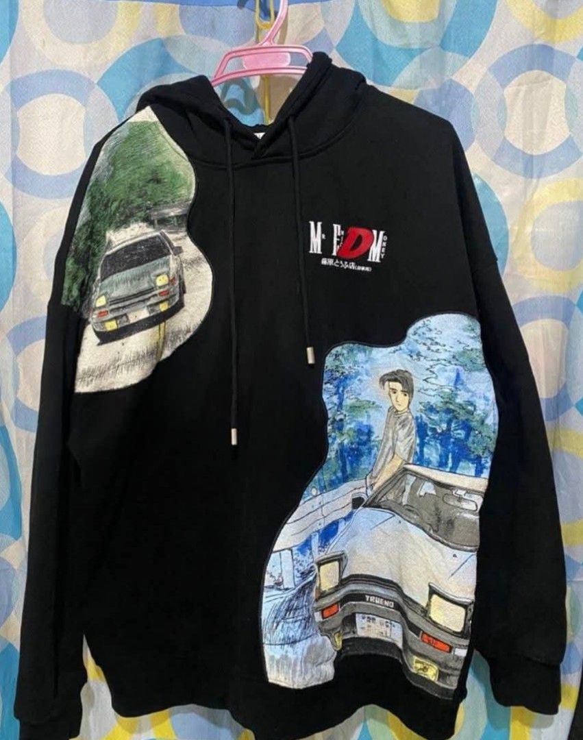 MF Doom Initial D Black Graphic Hoodie (Category: Coats, Jackets and Outerwear) located in Calumpit. Submitted by justrifted (Listing ID 1448341549, Image 1). Description: - Size: XL - Color: Black - Graphics: Initial D and MF Doom logo - Style: Anime, Streetwear - Features: Comfortable, Stylish color rate 9.8/10 dimes w24 L29 .