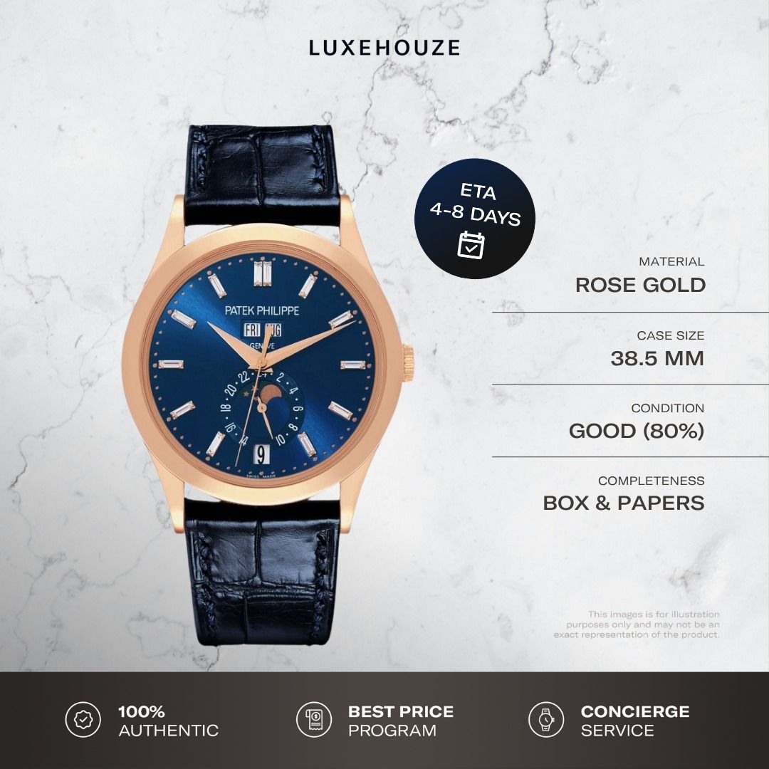 Mint 2024 Patek Philippe Complications Annual Calendar 5396R-015 Blue (Category: Watches) located in Singapore. Submitted by luxehouze (Listing ID 1447378213, Image 1). Description: Luxehouze is your trusted marketplace to buy and sell luxury goods. Luxehouze SG Pte Ltd is a licensed luxury goods marketplace and regulated dealer. WHY US? 100% Authentic with Money-Back Guarantee Best Price Program* Curated Collection * T&Cs apply. OUR SERVICES • W