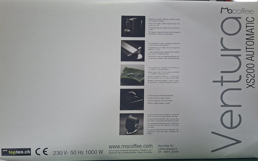 Mocoffee Ventura XS200 Automatic Coffee Machine (Category: Coffee Machines & Makers) located in Manila. Submitted by grle8 (Listing ID 1448281119, Image 2). Description: Rush Sale Brand New MoCoffee Ventura XS200 Automatic Coffee Machine With box. Opened but Unused. Outer box has tear. Inner box seal opened For coffee enthusiasts, coffee machine collectors, vintage coffee machine Intact with manual *closed system. Not compatible with Nespresso/St