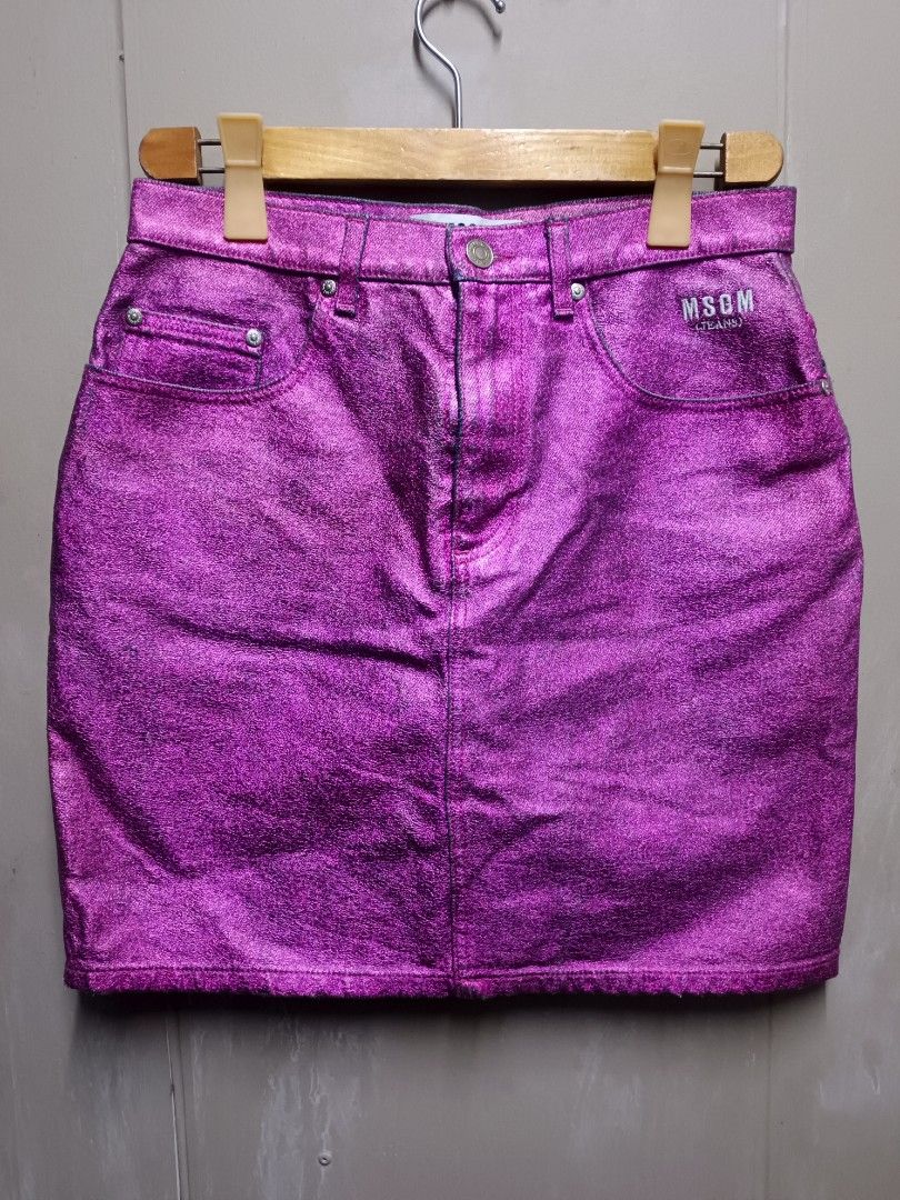 MSGM Metallic Pink Denim Mini Skirt (Category: Skirts) located in Dasmarinas. Submitted by jessicamae43174 (Listing ID 1448438209, Image 1). Description: - MSGM metallic pink denim mini skirt - Classic five-pocket design - Eye-catching shiny finish - Ideal for parties or a night out - Size 44 (Italian sizing).