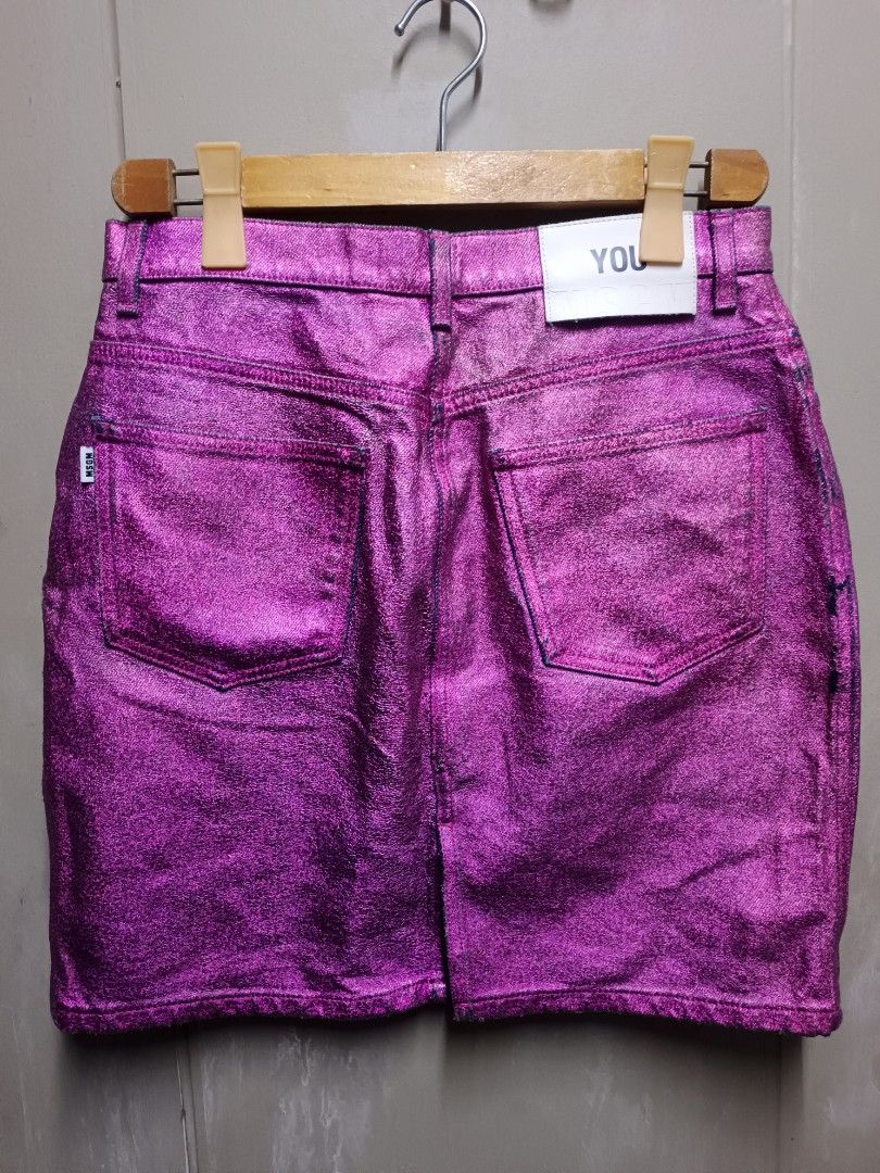 MSGM Metallic Pink Denim Mini Skirt (Category: Skirts) located in Dasmarinas. Submitted by jessicamae43174 (Listing ID 1448438209, Image 2). Description: - MSGM metallic pink denim mini skirt - Classic five-pocket design - Eye-catching shiny finish - Ideal for parties or a night out - Size 44 (Italian sizing).