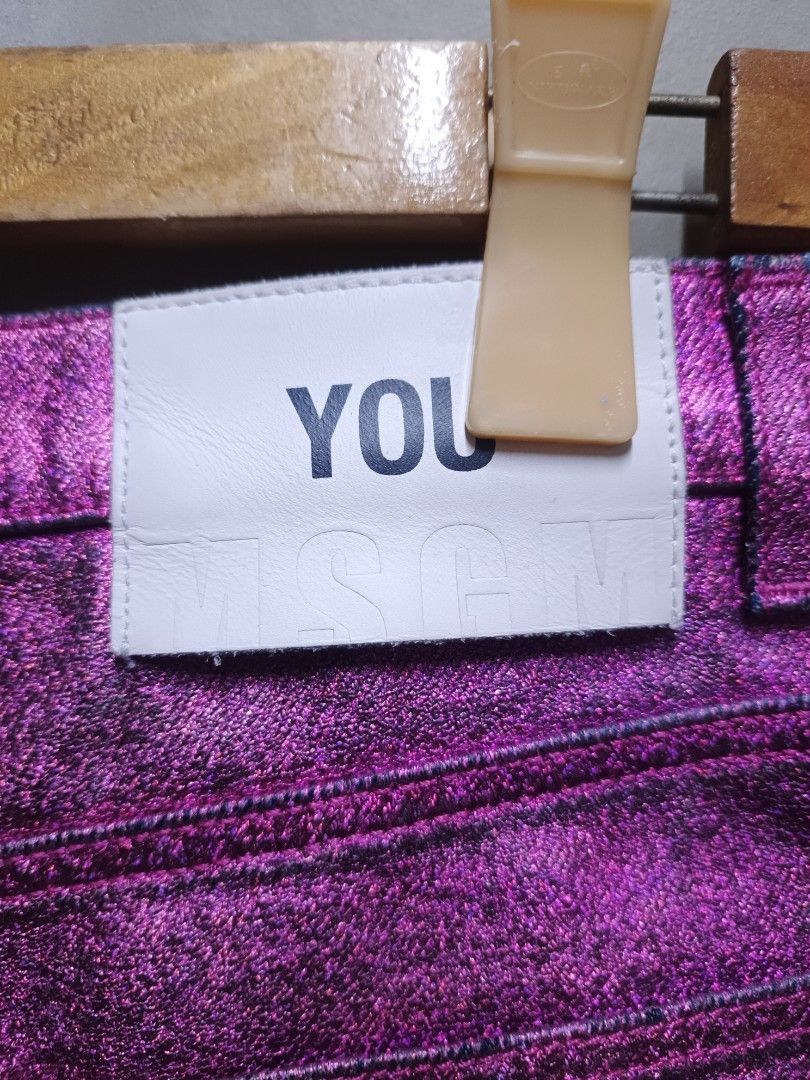 MSGM Metallic Pink Denim Mini Skirt (Category: Skirts) located in Dasmarinas. Submitted by jessicamae43174 (Listing ID 1448438209, Image 3). Description: - MSGM metallic pink denim mini skirt - Classic five-pocket design - Eye-catching shiny finish - Ideal for parties or a night out - Size 44 (Italian sizing).