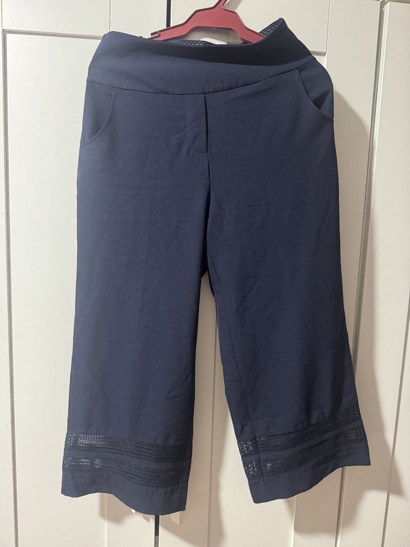 Navy Blue Capri Pants with Lace Trim (Category: Other Bottoms) located in Taguig. Submitted by olivia0907 (Listing ID 1448388865, Image 1). Description: - Navy blue capri pants - Cropped length - Wide waistband - Beautiful lace trim detail at the hem - Perfect for dressing up or down MOP: Gcash/BPI/BDO.