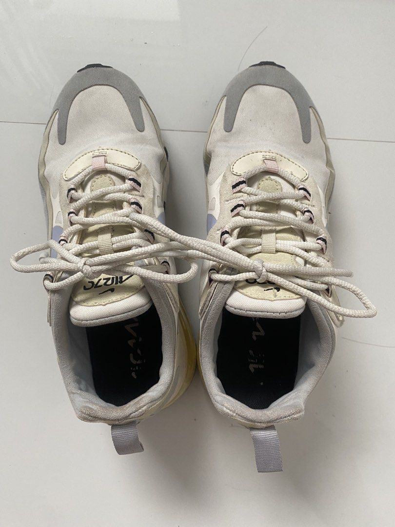 Nike Air Max 270 React - US 7 (Category: Sneakers) located in Quezon City. Submitted by well.layed (Listing ID 1437298027, Image 3). Description: - Nike Air Max 270 React - Size: US 7, EUR 38 - Color: White, Light Blue, Gray - Style Code: CT1287-100 - Condition: Shows wear on soles and uppers - White laces.