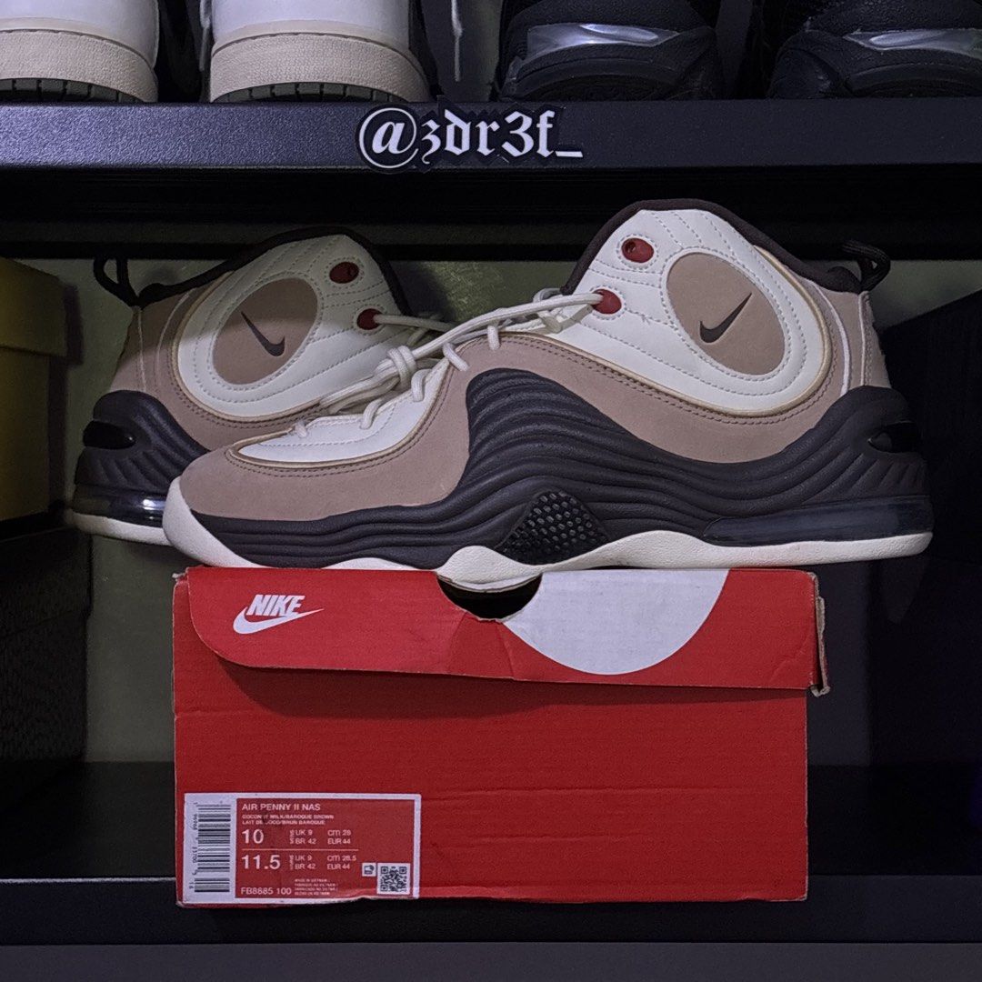 Nike Penny 2 'Baroque Brown' (Category: Sneakers) located in Bulacan. Submitted by zdref_ (Listing ID 1448338270, Image 2). Description: DECLUTTER/TRADE (10-10-5 ONLY) Nike Penny 2 'Baroque Brown' FITTED 10 | Box, and Papers ₱4,500 Meet-up, Lalamove, J&T, or LBC.
