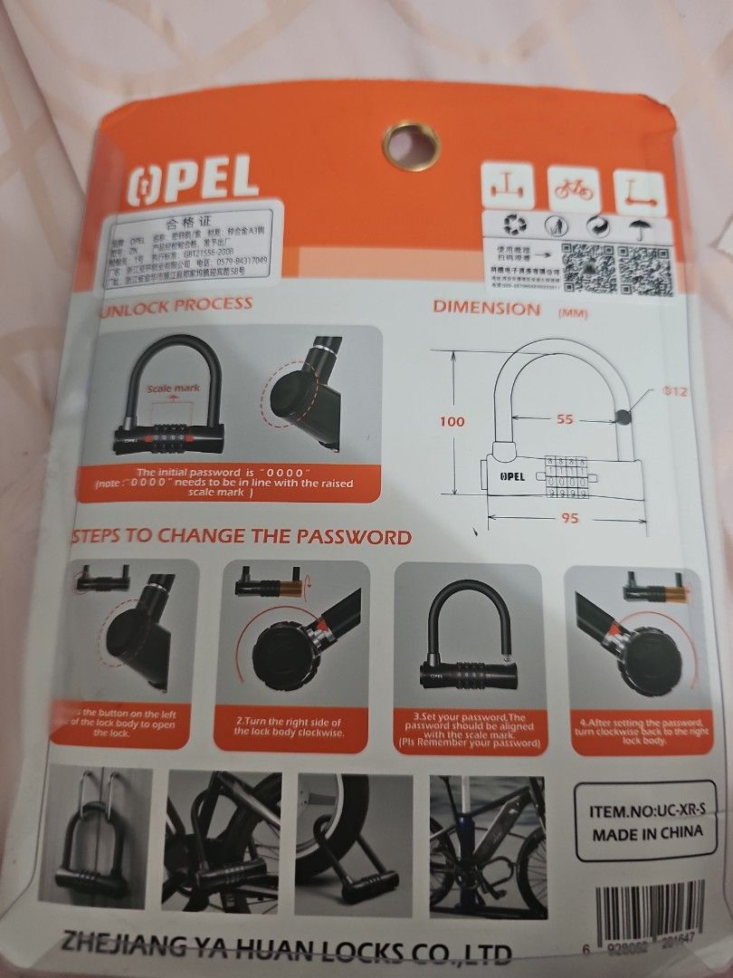 Opel Solid Multi-Function Password Padlock U-Lock (Category: Locks, Doors & Gates) located in Singapore. Submitted by nicolengs78114 (Listing ID 1448399077, Image 2). Description: - Opel Solid Multi-Function Password Padlock - U-lock style design - Changeable password for convenience - Waterproof and rustproof construction - Perfect for securing bicycles, gates, or other valuables - Brand new in original packaging .