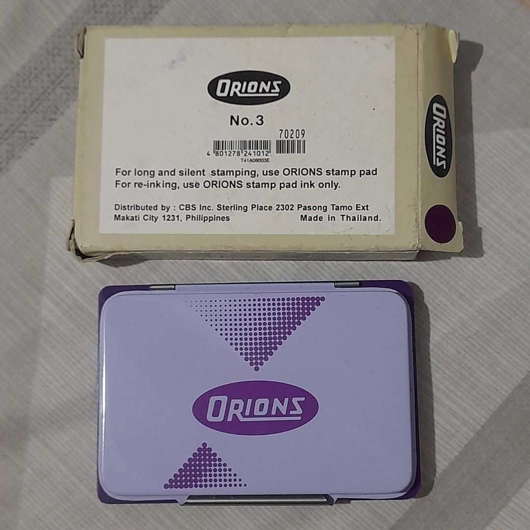ORIONS Stamp Pad No. 3 Violet Ink (Category: Craft Supplies & Tools) located in Dasmarinas. Submitted by pb_declutters (Listing ID 1448323488, Image 2). Description: ✨ WELCOME! PLEASE READ BEFORE MAKING AN OFFER: 📌 Availability: All items listed are AVAILABLE unless marked as sold or deleted. No need to ask "Is this available?" 📍: San Agustin II, Dasmariñas City, Cavite 💵: GCash Only (Strictly Payment First) 🛵 Shipping Options: - J&T Express 