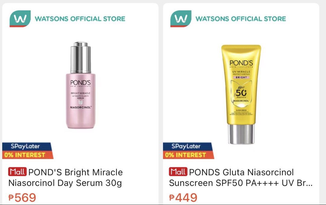 Pond's Niasorcinol Serum & Sunscreen Bundle (Category: Face Care) located in Quezon City. Submitted by priceonpointph (Listing ID 1448414755, Image 3). Description: Serum (30g) Sunscreen (50g) Rfs: decluttering! :).