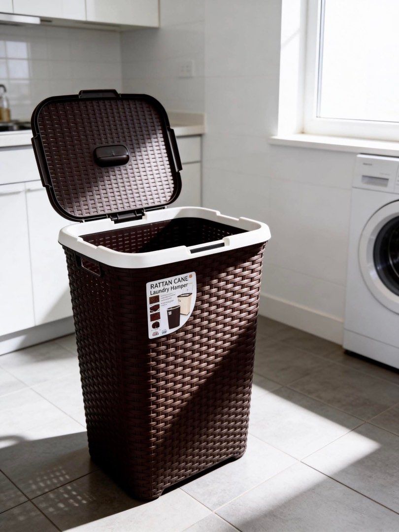 Rattan Cane Plastic Laundry Basket (Category: Laundry Baskets) located in Manila. Submitted by kimfhong (Listing ID 1448380815, Image 3). Description: 1200 Rattan Cane Laundry Basket with Wheels Small - L:44xm x W:35cm x H: 50cm Large - L:44 cm X W:35 cm X H:60 cm -With ventilated holes design -Large capacity -With lead cover handle -Very durable Basket -Available in mocha and black color 300 for small size.