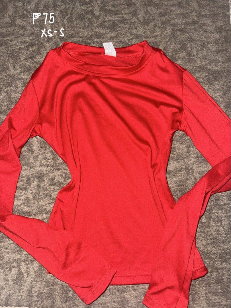 Red Long Sleeves Shirt (Category: Shirts) located in Batangas. Submitted by chaeeyi (Listing ID 1448385455, Image 1). Description: XS - S Worn Once MOP : Gcash (payment first only) MOD : JnT.