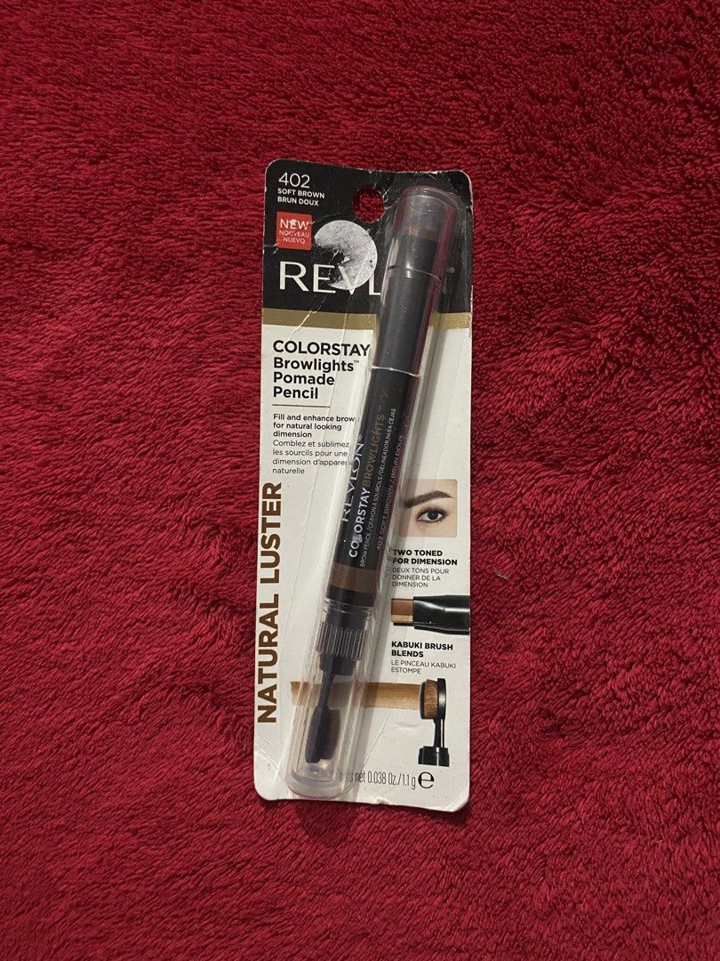 Revlon pomade pencil (Category: Makeup) located in Mandaluyong City. Submitted by aiztyle (Listing ID 1448294727, Image 1). Description: Revlon Colorstay browlights pencil Natural luster Two toned for dimension Kabuki brush blends Soft brown Selling LOW! SALE Php300.00 only.