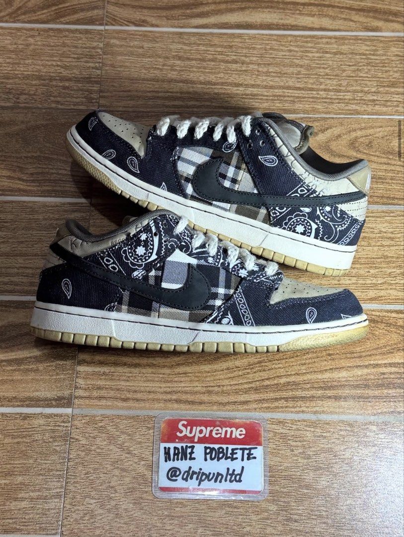 SB Dunk Low Travis Scott Cactus Jack (Category: Sneakers) located in Mandaluyong City. Submitted by dripunltd (Listing ID 1448372943, Image 1). Description: SB Dunk Low Travis Scott Cactus Jack Size 7.5 Mens (9 Womens) 9/10 Condition Pair, with Extra Black and Pink Laces Only 34,999.