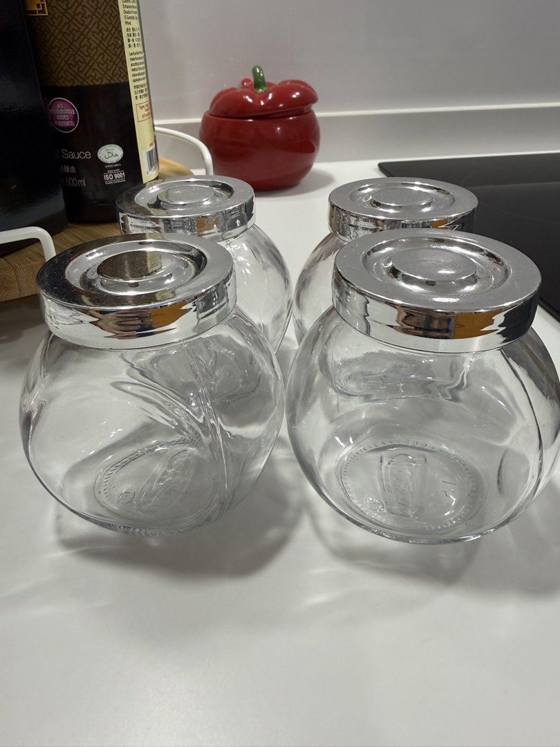 Set of 4 Glass Jars with Silver Lids