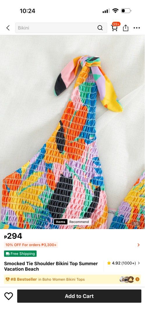 SHEIN Smocked Tie Shoulder Bikini Top (Category: Bikinis & Swimsuits) located in Manila. Submitted by myrwntnmpy (Listing ID 1448431437, Image 3). Description: .