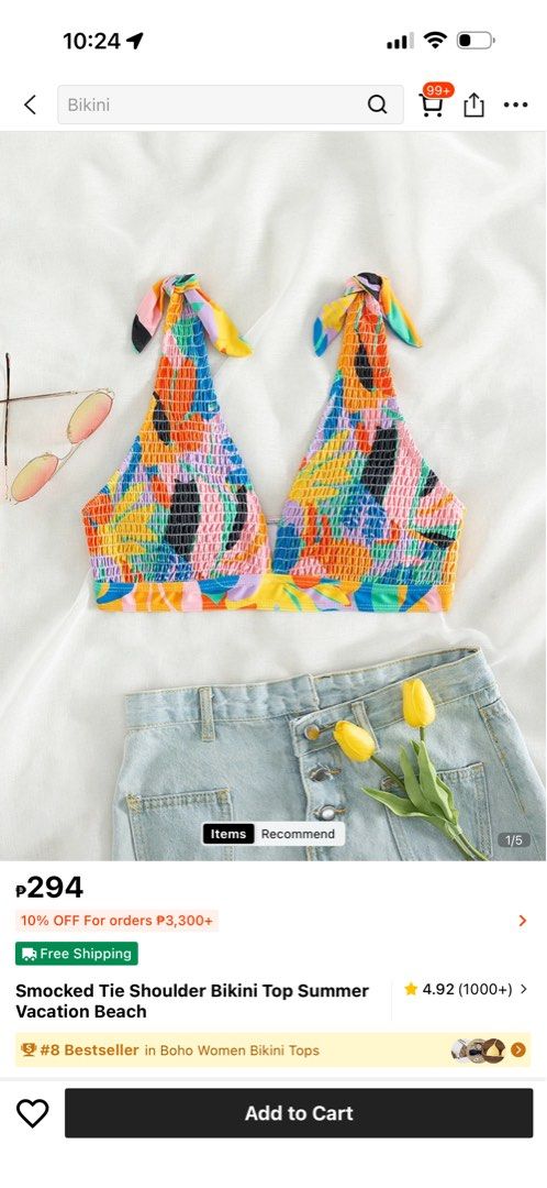 SHEIN Smocked Tie Shoulder Bikini Top (Category: Bikinis & Swimsuits) located in Manila. Submitted by myrwntnmpy (Listing ID 1448431437, Image 1). Description: .