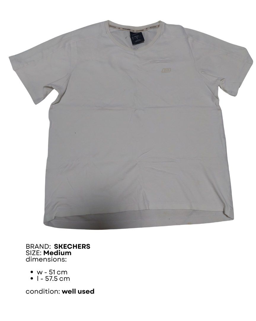 Skechers T-shirt Medium White (Category: Tshirts & Polo Shirts ) located in Quezon City. Submitted by _ysxh (Listing ID 1448296793, Image 1). Description: - White Skechers T-shirt - Size: Medium (M) - Measurements: 51cm width, 57.5cm length - Ideal for active wear RFS: Decluttering - Shipping to be shouldered by buyer (Item is located in Quezon City) - Mode of Payment: Online transfer to BDO or BPI, E-wallet (GCash and Maya) Please leave a messag