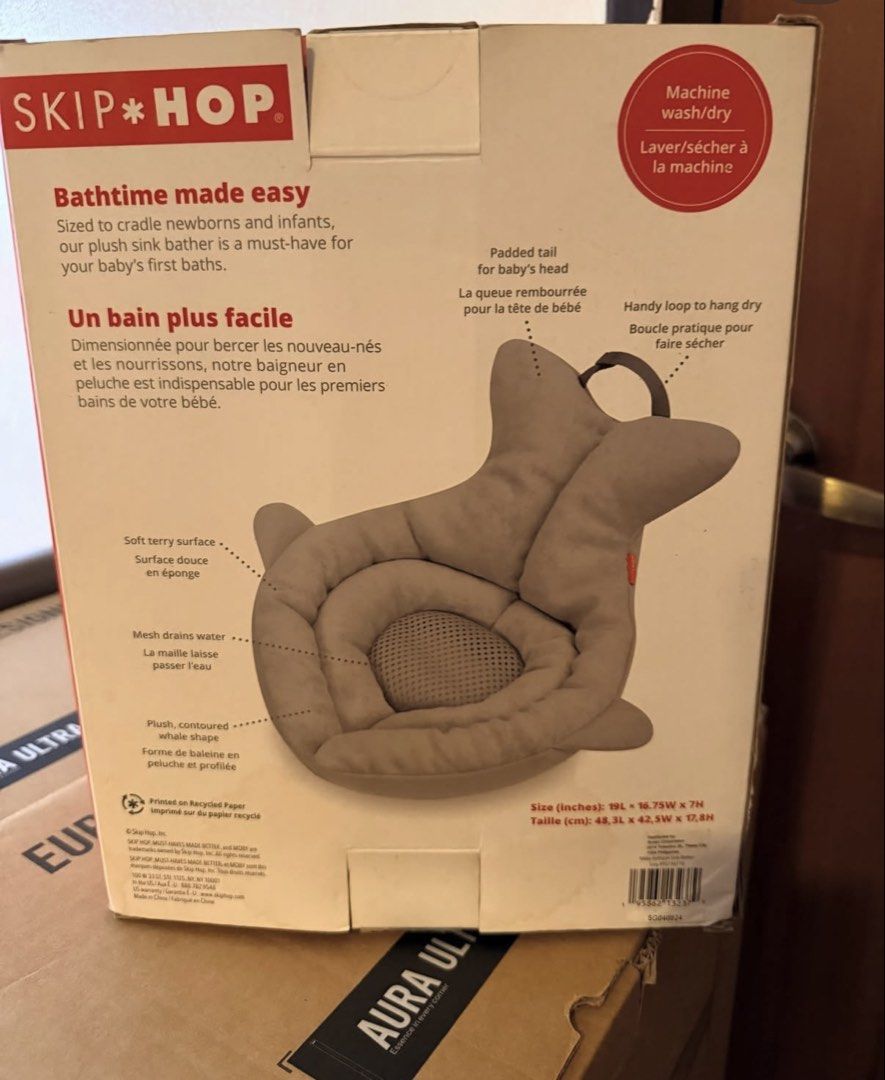 Skip Hop Moby SoftSpot Sink Bather (Category: Bathtub & Bath Accessories) located in Paranaque City. Submitted by reviverack1993 (Listing ID 1448467966, Image 2). Description: - Skip Hop Moby SoftSpot Sink Bather - Perfect for newborns and infants - Fits most kitchen and bathroom sinks - Quick-drying material with mesh drains - Padded tail for baby's head comfort - Handy loop for easy hanging and drying - Machine washable for convenience.