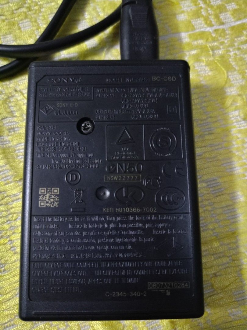 Sony BC-CSD Camera Battery Charger (not includes Battery) (Category: Batteries & Chargers) located in Cavite. Submitted by ejs1006 (Listing ID 1448454881, Image 2). Description: - Sony BC-CSD camera battery charger - Power cable included - Ideal for charging Sony camera batteries on the go Pm for more information .