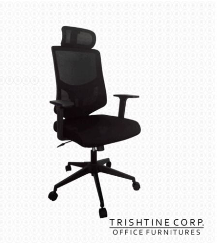 TEX-126 | Ergonomic High Back Mesh Executive Chair (Category: Office Furniture & Fixtures) located in Caloocan City. Submitted by jimtapitan_trishtinecorp. (Listing ID 1448332569, Image 1). Description: - Trishtine Corp. black mesh office chair - Adjustable headrest and armrests for personalized comfort - Breathable mesh back for improved airflow - Sturdy base with wheels for easy mobility - Ideal for extended periods of work or study DISCLAIMER: