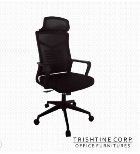TEX-128 | Ergonomic High Back Mesh Executive Chair (Category: Office Furniture & Fixtures) located in Caloocan City. Submitted by jimtapitan_trishtinecorp. (Listing ID 1448332317, Image 1). Description: - Trishtine Corp. Black Mesh Office Chair - High back with headrest - Adjustable armrests - Padded seat for comfort - Five-star base with wheels for easy mobility - Ideal for extended desk work DISCLAIMER: PRICE IS FOR POSTING PURPOSES ONLY.