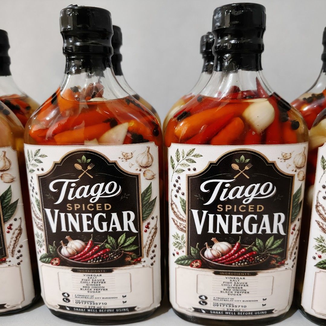 Tiago Spice Vinegar (Category: Spice & Seasoning) located in Cagayan de Oro. Submitted by mirandajboy32 (Listing ID 1448326591, Image 3). Description: 🌶️ TIAGO SPICED VINEGAR The Perfect Blend of Spice & Flavor! "Every drop brings your favorite meals to life." ✅ Made with real Garlic, Chili Pepper, Ginger, and Onions. ✅ Rich, bold, and flavorful taste ✅ Perfect balance of tangy and spicy goodness ✅ Carefully prepared with quality ingredients Bes