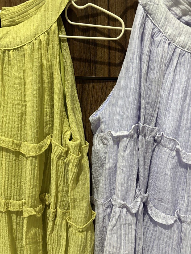 Tiered Ruffle Halter Neck Tops (Category: Sleeveless) located in Magalang. Submitted by dclutter_ki (Listing ID 1448402971, Image 2). Description: 350 each / 650 for two - Never worn outside (fitting lang) - Best fit up to 36 bust max and malaking braso friendly! - May inner lining MOP: GCash/Maribank/BPI.