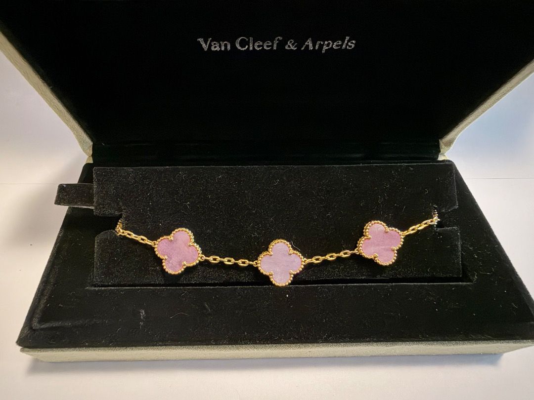 Van Cleef & Arpels Sweet Alhambra Bracelet (Category: Bracelets) located in Caloocan City. Submitted by cg031 (Listing ID 1448420359, Image 2). Description: - Authentic Van Cleef & Arpels Sweet Alhambra bracelet - Iconic four-leaf clover motif - Features mother of pearl and pink stone - Crafted in gold - Includes original box - A classic and elegant piece.
