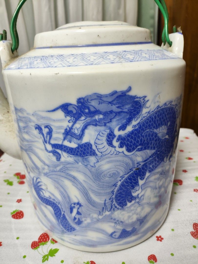 Vintage Blue and White Dragon Ceramic Teapot