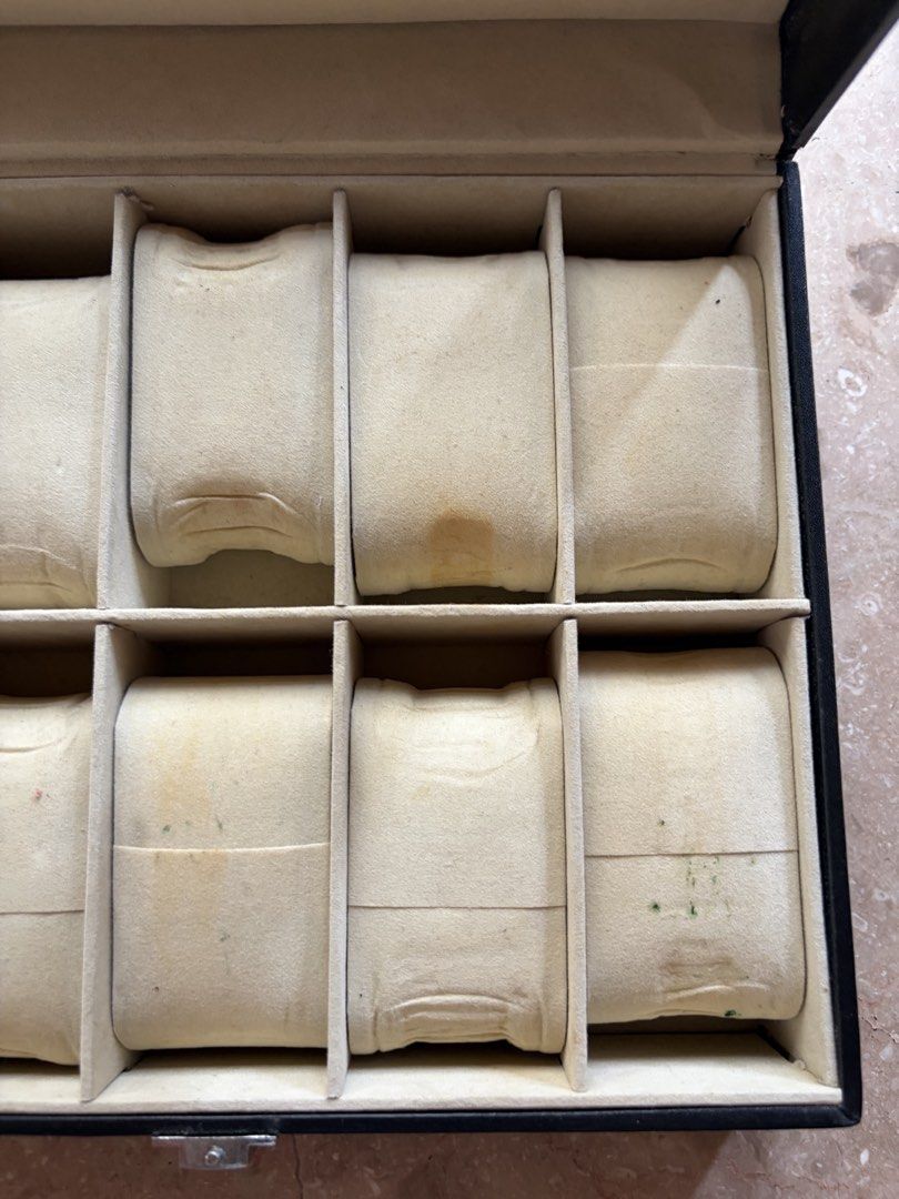 Watch Box, Black (Category: Storage Boxes & Baskets) located in Quezon City. Submitted by tidyup.lara (Listing ID 1448429195, Image 3). Description: Sold as is, as seen in photos Condition 8/10: used but in good condition, with staining.