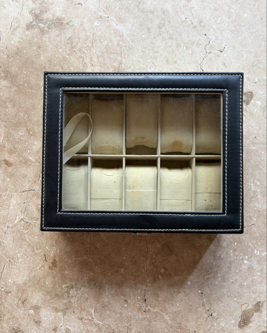 Watch Box, Black (Category: Storage Boxes & Baskets) located in Quezon City. Submitted by tidyup.lara (Listing ID 1448429195, Image 1). Description: Sold as is, as seen in photos Condition 8/10: used but in good condition, with staining.
