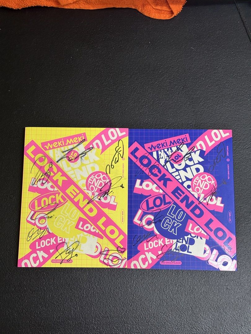 Weki Meki Signed Album Lock End Lol SET (Category: CDs & DVDs) located in Manila. Submitted by declutteringlot (Listing ID 1448443876, Image 1). Description: Selling as SET only Some smudge from weki meki’s marker.
