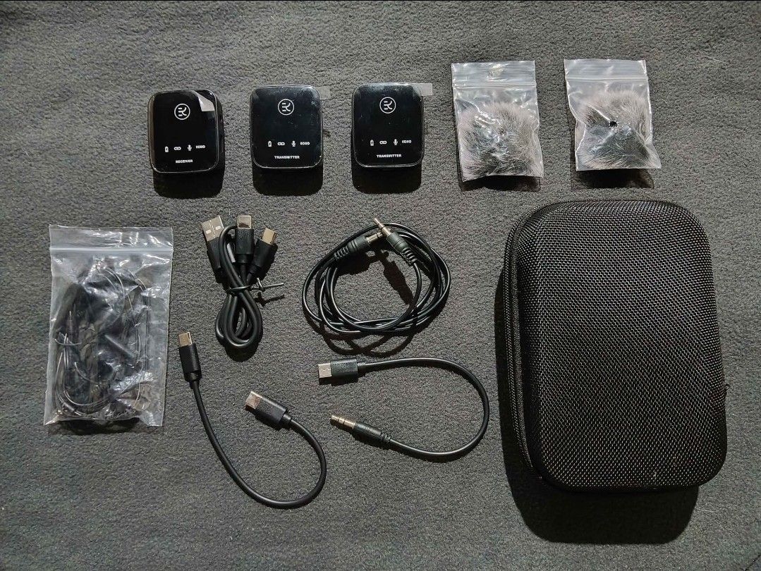 Wireless microphone set (Category: Microphones) located in Talavera. Submitted by wynne_14 (Listing ID 1448360700, Image 1). Description: 🎤 FOR SALE: King Lucky M18 Dual Wireless Microphone Set. 🎯 Ideal for vlogging, interviews, livestreams, YouTube, FB Live, and more! 📦 What's Included: ✅ 2 Wireless Transmitters (built-in mic + lavalier mic support) ✅ 1 Receiver (compatible with phones, cameras, laptops) ✅ 2 Furry Windshields (deadcats) – for