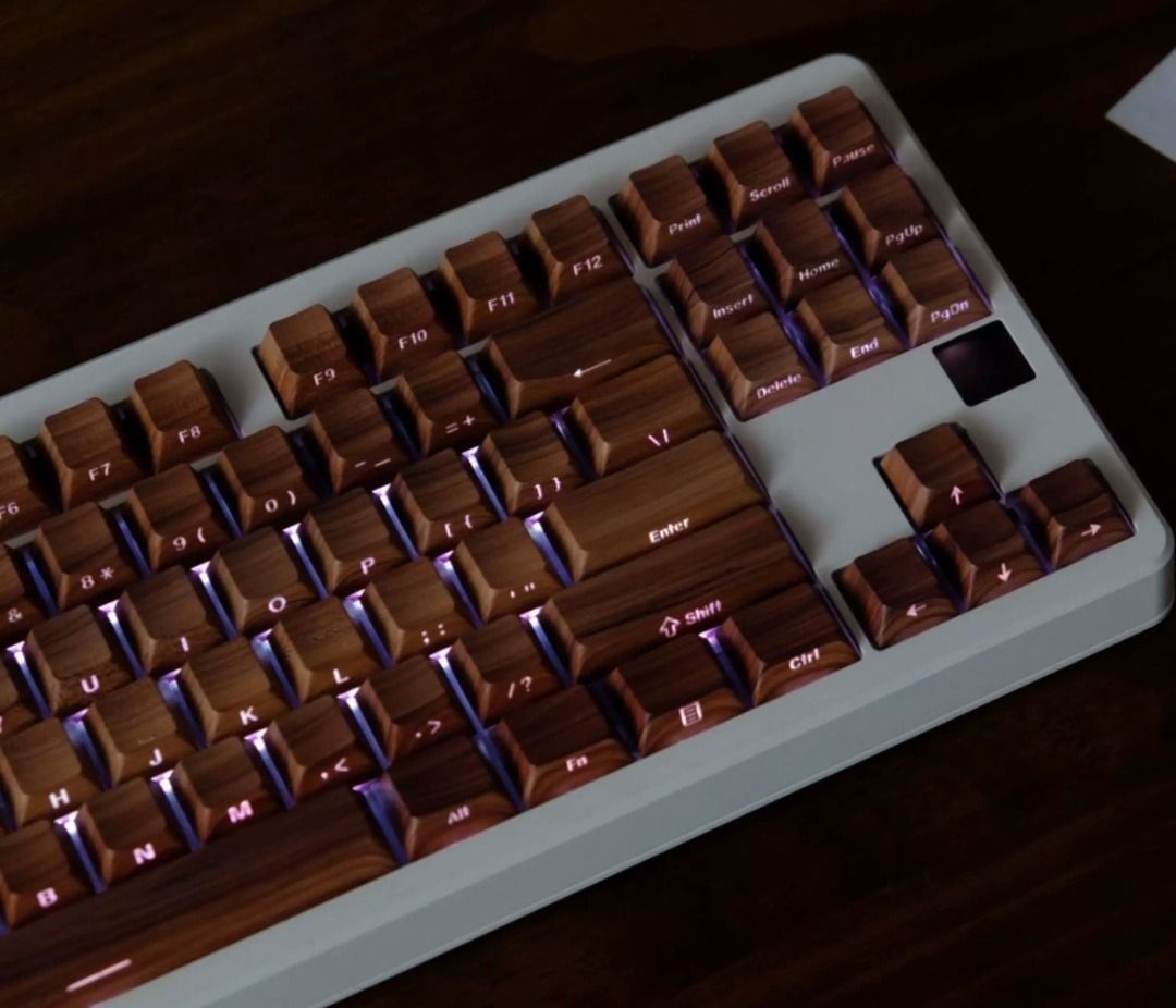 Wood Grain Mechanical Keyboard Keycaps / Light-Up Letter Keycap Set