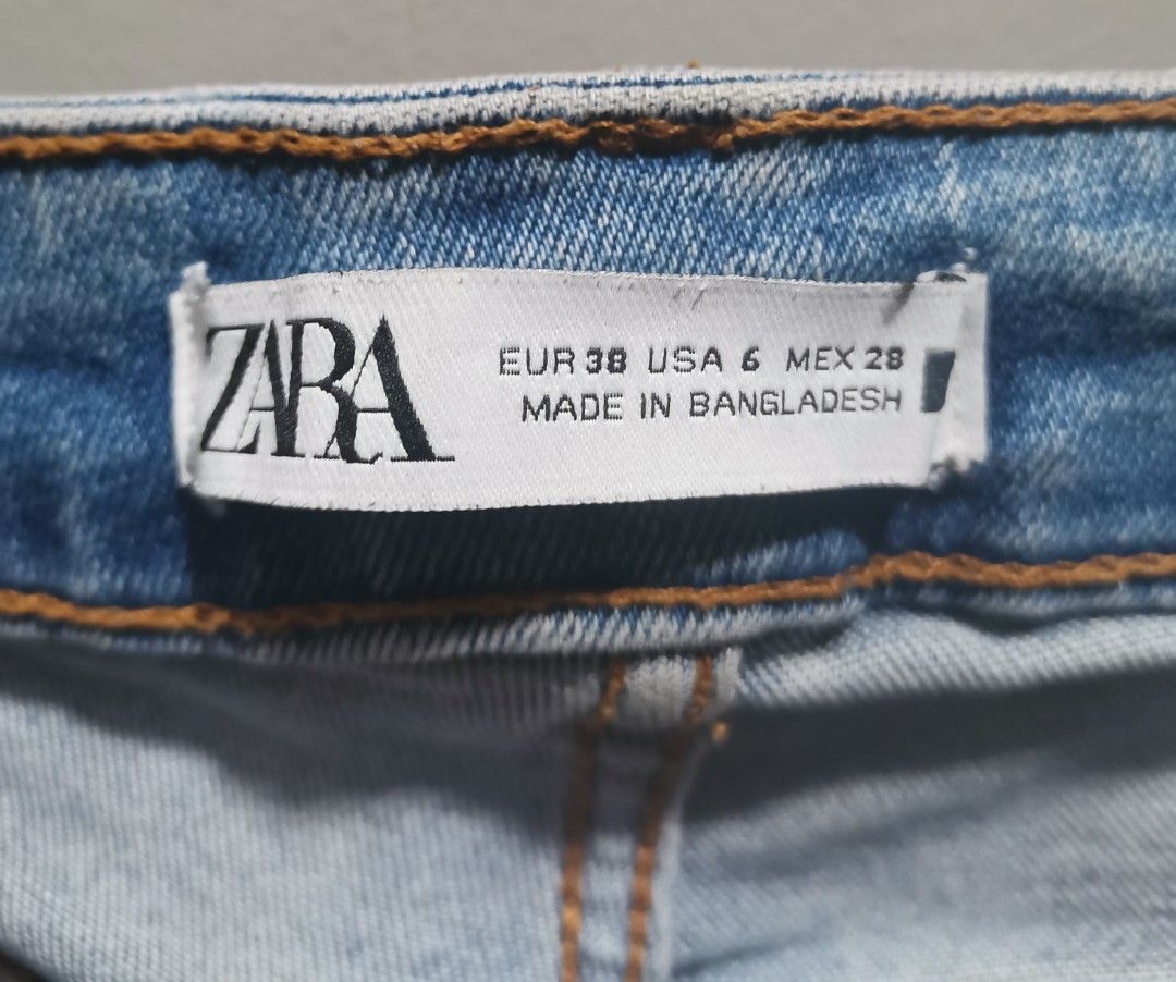 ZARA Light Wash Denim Jeans (Category: Jeans) located in Quezon City. Submitted by heybailey (Listing ID 1448302427, Image 2). Description: DIMENSIONS WAIST: 14-16 inches or size 30-32 LENGTH: 36 inches - ZARA light wash denim jeans - Size: EUR 38, USA 6, MEX 28 - Features a classic button fly - Comfortable fit for everyday wear - Made in Bangladesh - Selling as is.