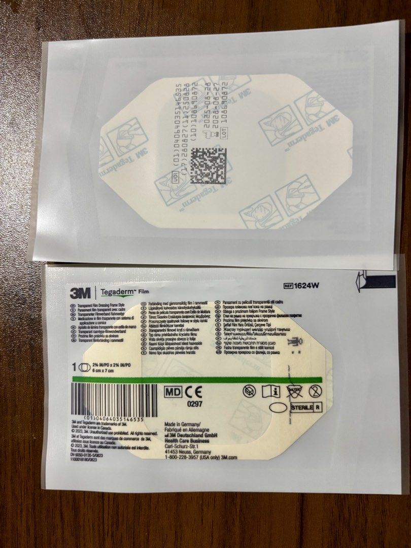 3M Tegaderm Film Dressing 1624W (Category: Medical Supplies & Tools) located in Manila. Submitted by rosel2001 (Listing ID 1448536174, Image 1). Description: - 2 pieces of 3M Tegaderm Film Dressings - Model: 1624W - Size: 8 cm x 7 cm each - Type: Transparent film dressing - Ideal for wound care - Comes in original packaging.
