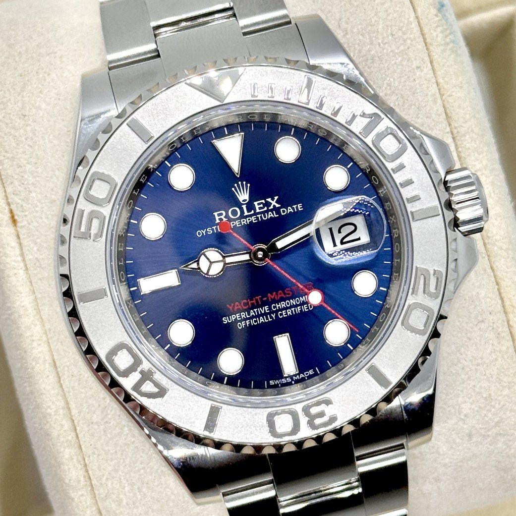 |BEST| 2019 Rolex Yachtmaster 116622 Steel Blue Dial Platinum Bezel Oyster Bracelet [ 126622 Rhodium 116622 126621 268622 ] (Category: Watches) located in Singapore. Submitted by horizonluxury (Listing ID 1448619323, Image 1). Description: Rolex Yachtmaster 40mm Blue Dial Brand: Rolex Model: 116622 Dated: OCT 2019 Condition: Like New Remarks : Full set with card, box, full links - Mint Condition 99% - Includes Matching White Serial Tag / Price Ta